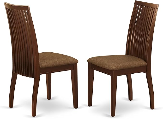 East West Furniture DLIP5-MAH-C 5 Piece Modern Dining Table Set Includes a Round Wooden Table with Dropleaf and 4 Linen Fabric Dining Room Chairs, 42x42 Inch, Mahogany