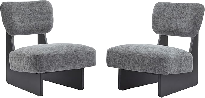Christopher Knight Home Mores Low Profile Accent Chair Set of 2, Modern Living Room Armless Lounge Chair, Fabric Comfy Reading Chair for Bedroom, Wooden Frame and Thick Padded Seat,Black+Charcoal Gray