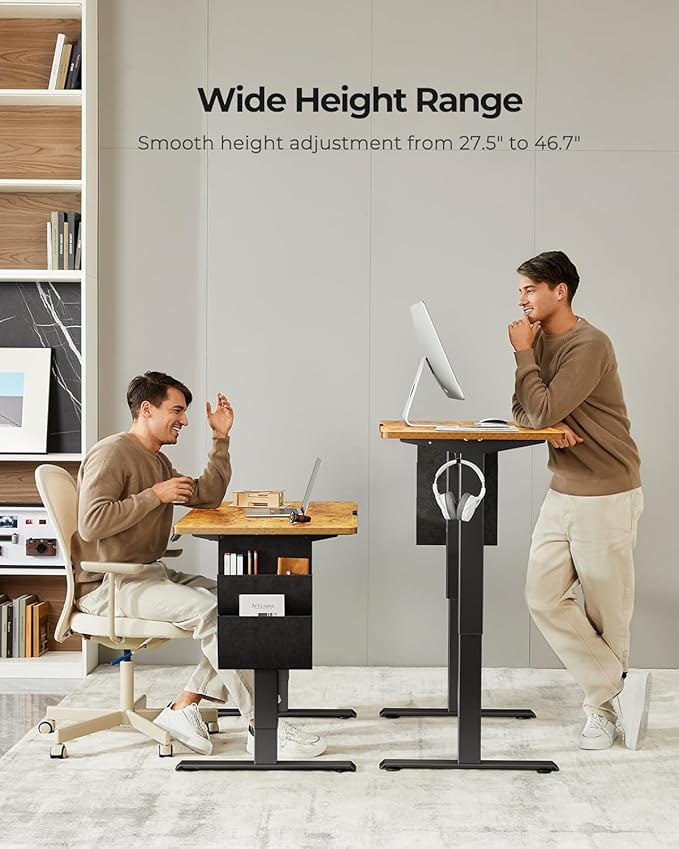 HUANUO Electric Standing Desk, 40 x 24 Inch Height Adjustable Computer Desk with Storage Bag, 4 Height Memory Settings, Sit Stand Up Desk for Home Office, Rustic Brown