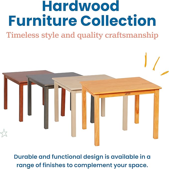 ECR4Kids 30in Square Hardwood Table with 22in Legs, Kids Furniture, Grey Wash
