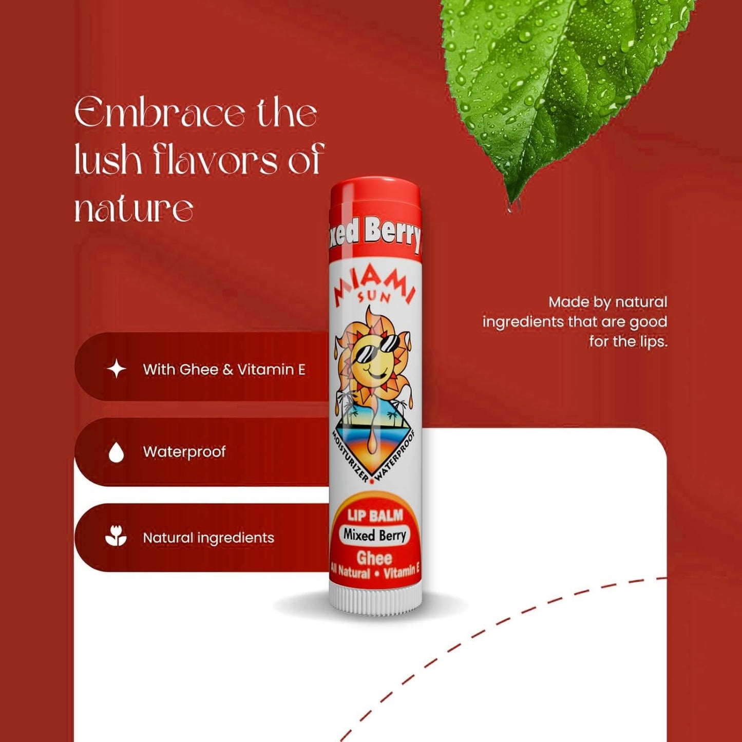 Miami Sun Natural Ghee Lip Balm, Hydrating Lip Treatment with Shea Butter & Beeswax, Organic & Non-Toxic, Best for Dry, Chapped Lips - Moisturizing, Healing, Chemical-Free Care (12 Count, Mixed Berry)