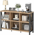 FATORRI 6 Cube Storage Organizer with Shelf, Long Wood and Metal Cubby Bookcase, Industrial Horizontal Bookshelf (Rustic Oak, 47 Inch)