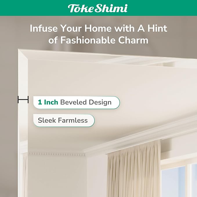 TokeShimi 36x36 Beveled Mirror Frameless Tempered, Rectangle Bathroom Mirror with 1" Beveled Edge, Shatterproof Bathroom Vanity Mirrored Wall Mounted for Living Room, Entryway, Restroom