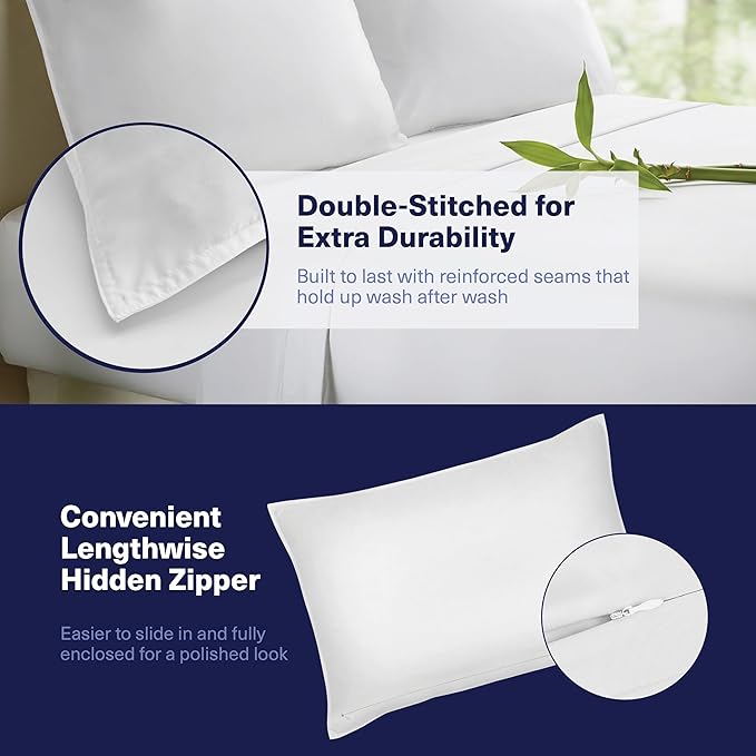 Kickoff Viscose Bamboo Sheets King Size 4-pc 100% Organic Bamboo Viscose Bed Cooling Sheets King Size Set Cool Bedding for hot Sleepers Sheet, Flat, Fitted, Pillowcases (Snow White,K)