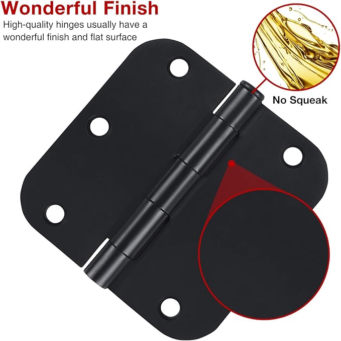 TDCHINGES 30 Pack Rounded Matte Black Door Hinges 3.5 Inch 5/8" Radius Interior 3 1/2 Inch Flat Iron Bifold Easy Installation Standard Hinge No Squeak,Bedroom Indoor for Doors 3 ½" Hardware Controls