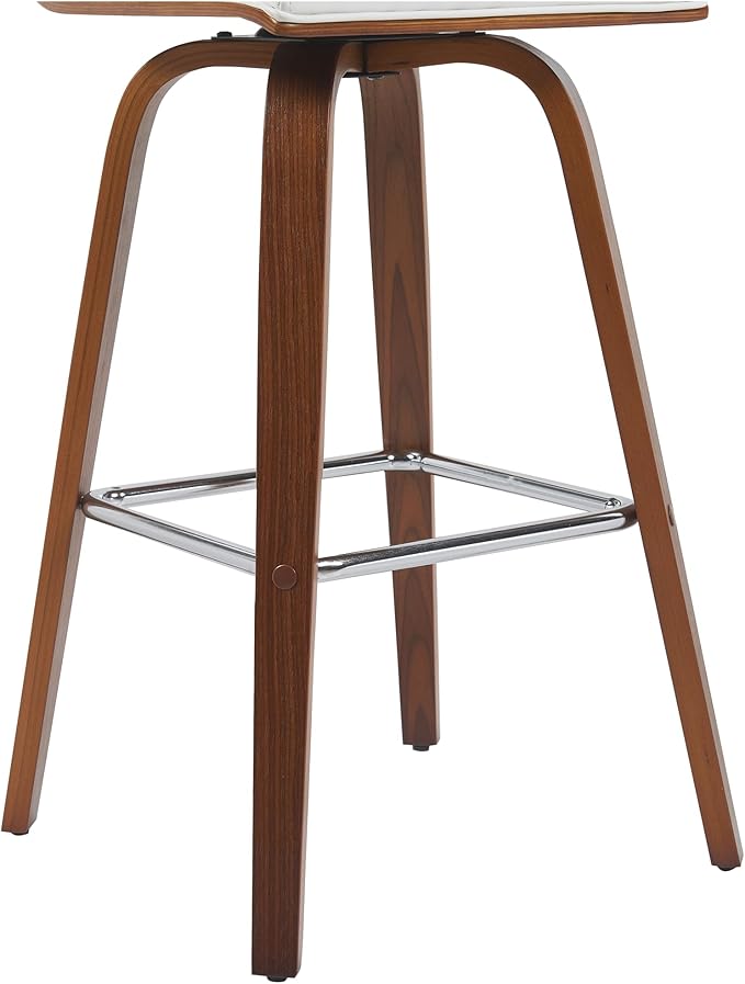 Vienna Modern Swivel Bar Height Stool with Snow White Faux Leather Seat and Walnut Finished Wood Frame Set of 4