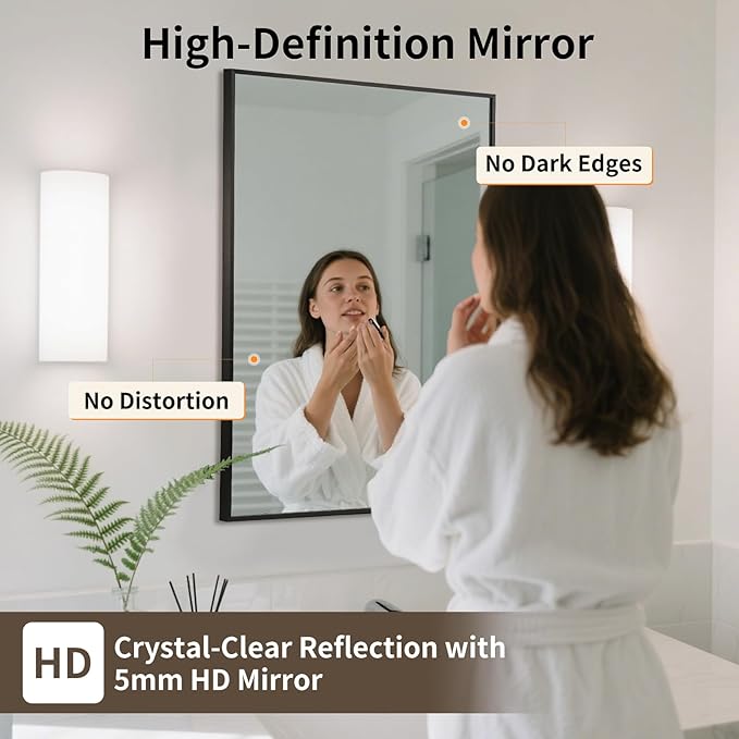 Matte Black Mirror, 30x36 Inch Aluminum Framed Rectangle Mirror, Anti-Rust, Tempered Glass, Square Corner Wall Mirror for Over Sink, Vanity, Bedroom, Entryway, Horizontal/Vertical