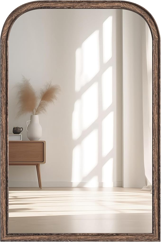 24"x36" Solid Wood Bathroom Mirror Tempered Glass for Wall Mounted, Rustic Wood Frame Wall Mirror Decorative for Living Room Bedroom Vanity Mirror Entryway Mirror, Rustic Brown