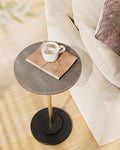 Masupu Drink Table, Round Side Table for Small Spaces, Pedestal Side Table, Small End Table with Metal Base, for Living Room, Bedroom, Bathroom, Grey