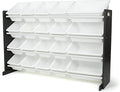Humble Crew Extra-Large Toy Organizer with 20 Plastic Bins – White/Espresso Storage Rack with 4-Tier Shelves, Anti-Tip Safety, for Kids’ Rooms, Playrooms, Nurseries & Classrooms