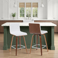 Vienna Modern Counter Height Swivel Bar Stool with Snow White Faux Leather Seat and Walnut Finished Wood Frame Set of 4