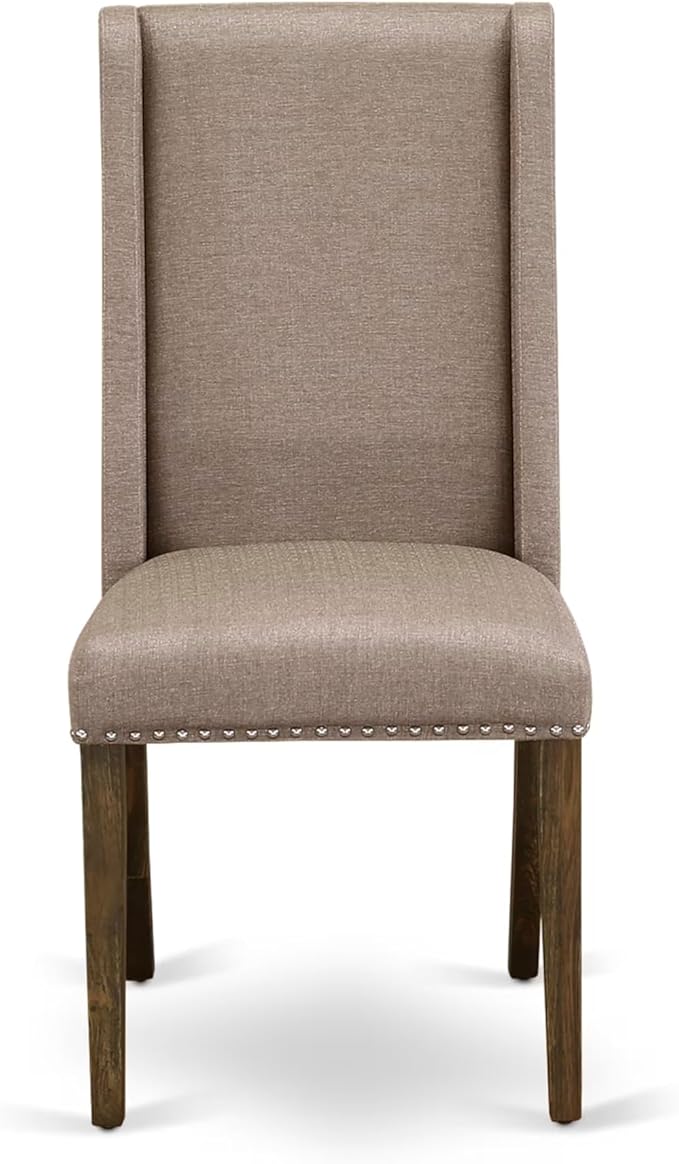 East West Furniture V727FL716-7 7 Piece Dining Room Table Set Consist of a Rectangle Kitchen Table with V-Legs and 6 Dark Khaki Linen Fabric Parson Dining Chairs, 40x72 Inch, Multi-Color