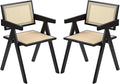 Rattan Dining Chairs Set of 2, Modern Mid Century Dining Chairs with Arms, Outdoor Bamboo Chairs for Bedroom, Living Room, Reading Room, Black