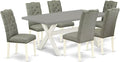 East West Furniture X097EL207-7 7 Piece Dining Room Table Set Consist of a Rectangle Kitchen Table with X-Legs and 6 Gray Linen Fabric Parson Dining Chairs, 40x72 Inch, Multi-Color