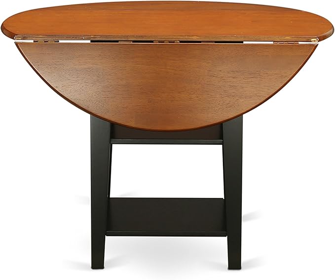 East West Furniture SUAN5-BCH-W 5 Piece Dining Set Includes a Round Dining Room Table with Dropleaf & Shelves and 4 Wood Seat Chairs, 42x42 Inch, Black & Cherry