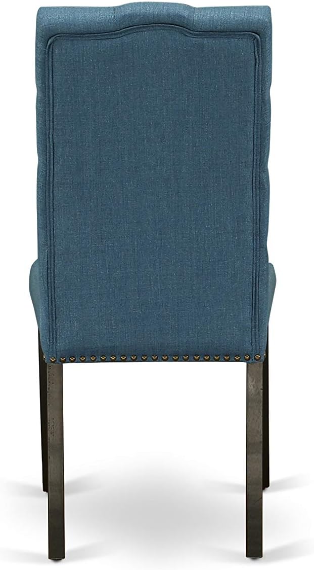 East West Furniture X627EL121-6 6 Piece Dinette Set Contains a Rectangle Dining Room Table with X-Legs and 4 Blue Linen Fabric Parson Chairs with a Bench, 40x72 Inch, Multi-Color
