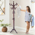 Coat Rack Stand, Solid Wooden Coat Tree with 14 Hooks, Heavy Duty Coat Rack Freestanding with Sturdy Round Base, Natural Birch Wood Coat Hanger Stand for Entryway Bedroom (Triangle Redwood)