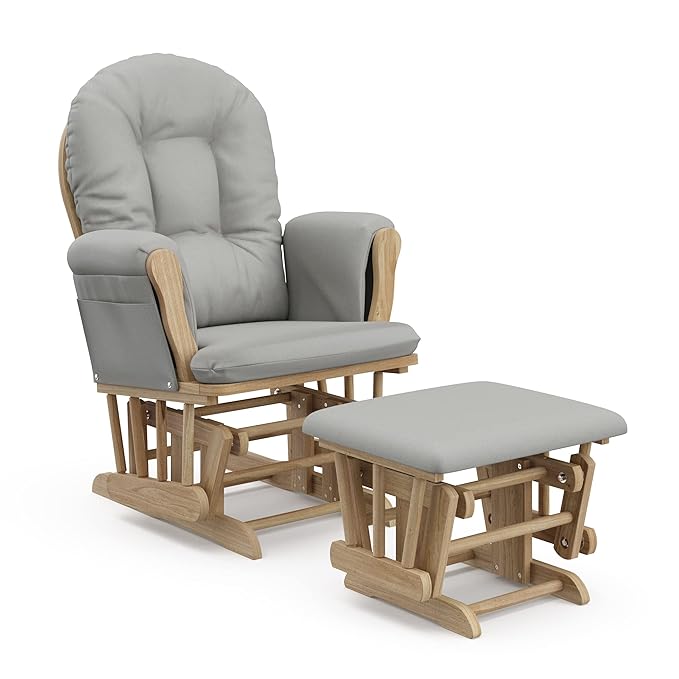 Storkcraft Premium Hoop Glider & Ottoman (Natural/Light Gray) — GREENGUARD Gold Certified Nursery Glider, Solid Wood Craftsmanship, Smooth-Gliding Nursery Chair and Ottoman, Award-Winning