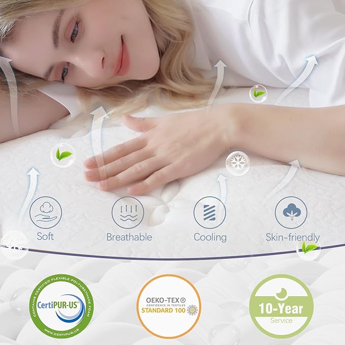 Twin Mattress, 12 Inch Hybrid Twin Size Mattress in a Box, Gel Memory Foam and Pocket Coils Innerpring Mattresses with Ergonomic Design, Pressure Relief and Support, CertiPUR-US, 39"*75"*12"