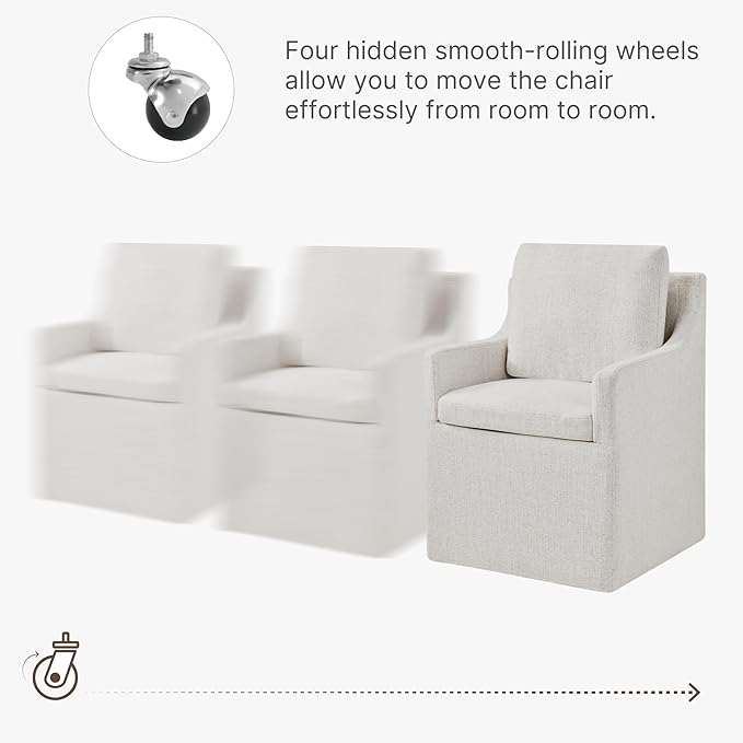 Upholstered Dining Chairs with Casters Easy Assembly Side Deskchair with Rollers for Diningroom, Living Room, Linen, 4 Box