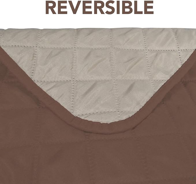 PureFit Reversible Sofa Cover Water Resistant Chair Couch Cover, Machine Washable Furniture Cover with Non-Slip Foam and Adjustable Strap for Dogs, Pets (Chair, Brown/Beige)