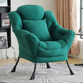 Lazy Chair with Pillow for Living Room, Modern Lounge Accent Chair with Armrests and a Throw Pillow, Leisure Sofa Chair Set, Reading Chair for Bedroom, Dorm Room, Office, Dark Green