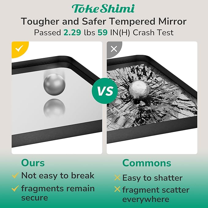 TokeShimi 72x36 Black Bathroom Mirror,Tempered Glass,Bathroom Wall Mirror with Seamless Aluminum Frame,Modern Bathroom Vanity Mirror Shatterproof(Horizontal/Vertical)