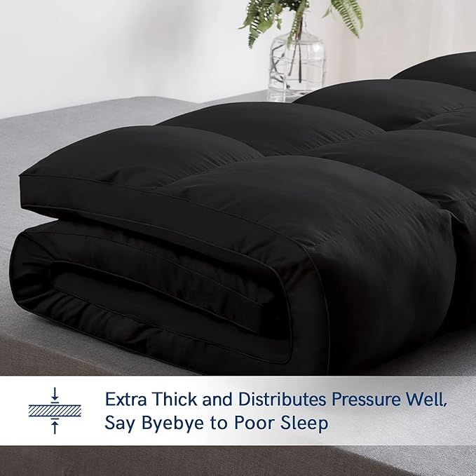ELEMUSE Twin XL Black Cooling Mattress Topper, Pillow Top, 100% Polyester, Machine Washable, 10 Inches