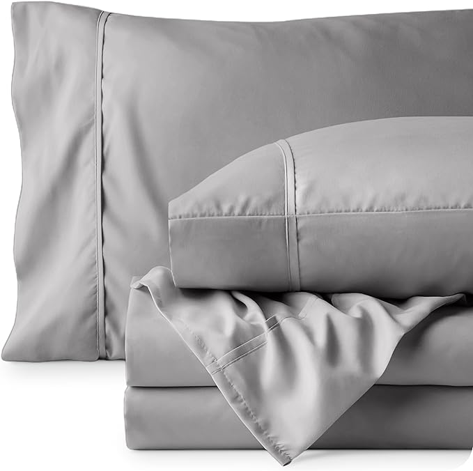 Bare Home Queen Sheet Set - Luxury 1800 Ultra-Soft Microfiber - Double Brushed - Deep Pockets - Easy Fit - 4 Piece Set - Bedding Sheets & Pillowcases (Queen, Light Grey)