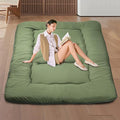 Japanese Floor Mattress,Roll Up Memory Foam Tatami Mat Easy to Store and Portable,Futon Mattress Suitable for Camping and Guest Room (Green, Full (80" X 47"))