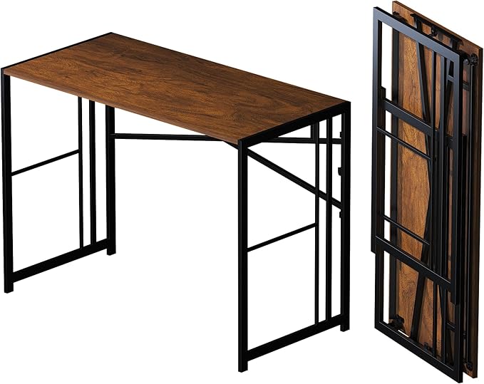 Folding Computer Desk 40 inch Writing Gaming Computer Camping Desk, No Assembly Required Home Office Table, Mahogany