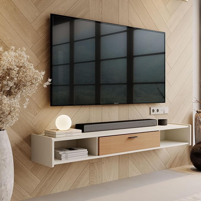 55'' Floating TV Stand,Wall Mounted TV Console,Floating TV Cabinet,Under TV Shelf for Bedroom Living Room(White)