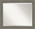 Amanti Art Grey Wall Mirror 27x33 Fencepost Grey Narrow Rectangle Bathroom Mirror for Wall Decor Living Room, Large Country Rustic Wood Frame, Hangs Horizonally and Vertically, Bathroom Decor,