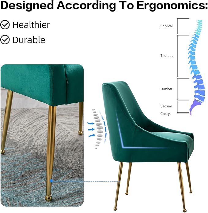 Velvet Dining Chairs, Furniture Collection Modern Contemporary Upholstered with Polished Gold Metal Legs, Set of 6(Green)