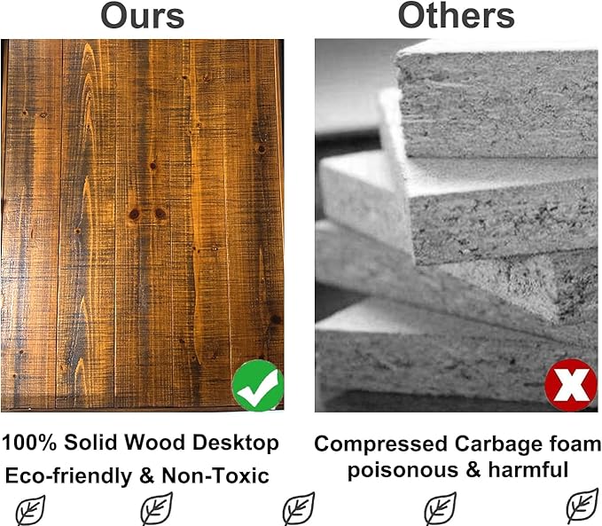 IBF Solid Real Wood Large Computer Desk, 60” Rustic Natural Home Office Desk, Long Industrial Writing Desk for Living Room, Metal Wooden Executive Computer Table, Brown, 60 Inch