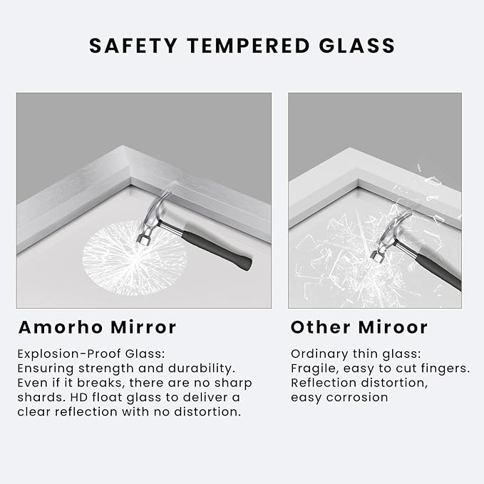 Amorho 48X36 Inch Bathroom Mirror Silver, Thick Metal Framed Wall Mirrors for Over Sink, Brushed Nickel Mirror Perfect for Bedroom, Living Room, Entryway, Rectangle (Horizontal/Vertical).