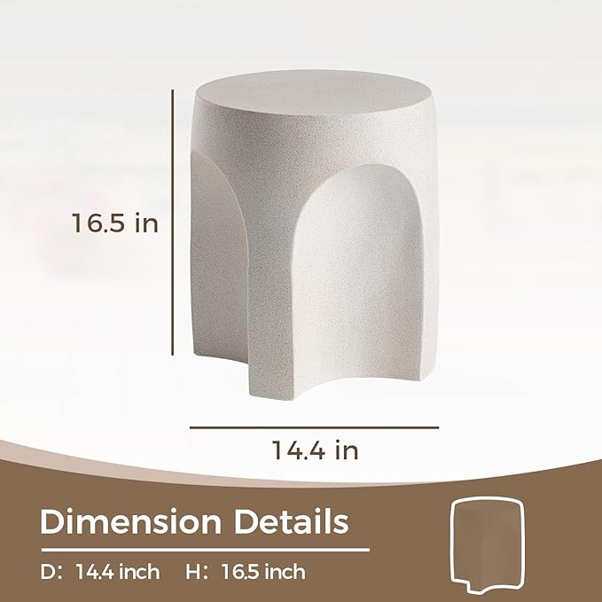 COSIEST Set of 2 Concrete Side Table Drum Shape, 2 Pieces Outdoor Side Table, Patio Accent Cement End Tables, Plant Stand Garden Decorative Stool, Spotted White