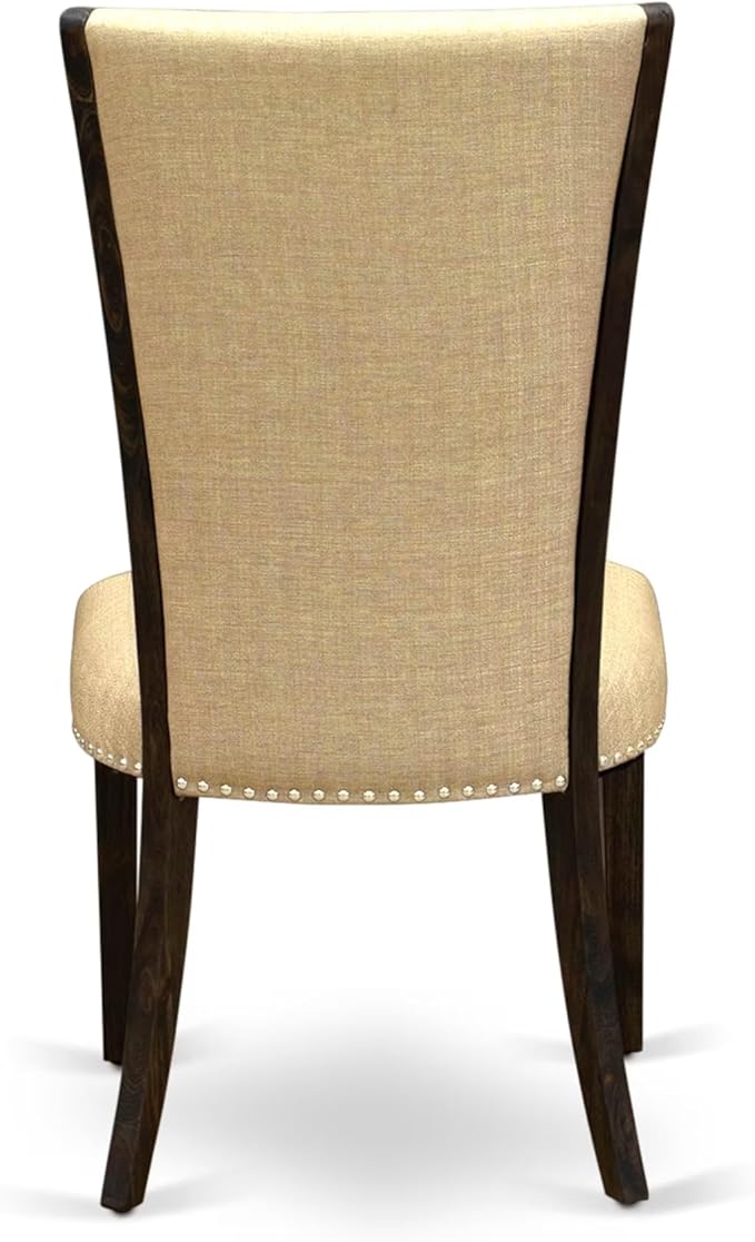 East West Furniture V777VE703-6 6 Piece Dining Set Contains a Rectangle Dining Room Table with V-Legs and 4 Brown Linen Fabric Parson Chairs with a Bench, 40x72 Inch, Multi-Color