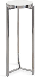 Kate and Laurel Aguilar Glam Round Drink Table, 8 x 8 x 23, Silver and White, Small Accent Table for Use as Plant Pedestal Stand with Marble Tabletop
