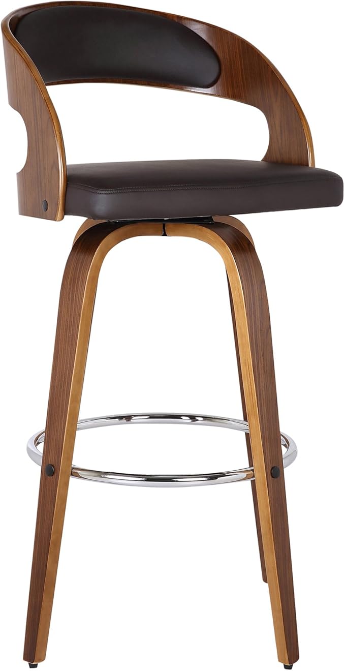 Armen Living Shelly 26" Counter Height Swivel Brown Faux Leather and Walnut Wood Bar Stool - Set of 3