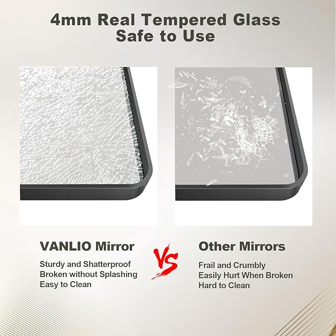 28x36 Inch Black Framed Bathroom Mirror for Wall, Matte Black Metal Frame Mirror, Rounded Rectangle Mirror, Anti-Rust, Shatterproof (Horizontal/Vertical)
