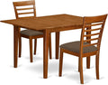 East West Furniture MILA3-SBR-C 3 Piece Dining Room Table Set Contains a Rectangle Kitchen Table with Butterfly Leaf and 2 Linen Fabric Upholstered Chairs, 36x54 Inch, Saddle Brown