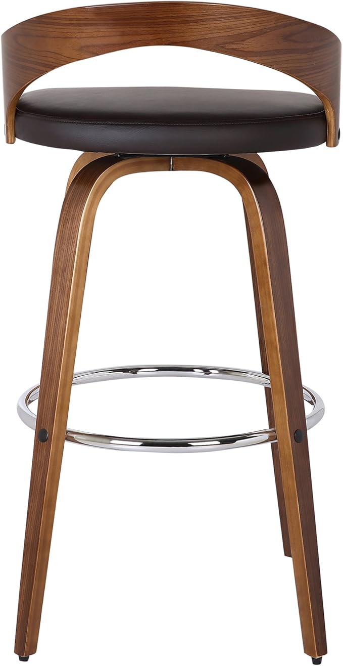 Armen Living Sonia 30" Bar Height Swivel Brown Faux Leather and Walnut Wood Bar Stool - Set of 3
