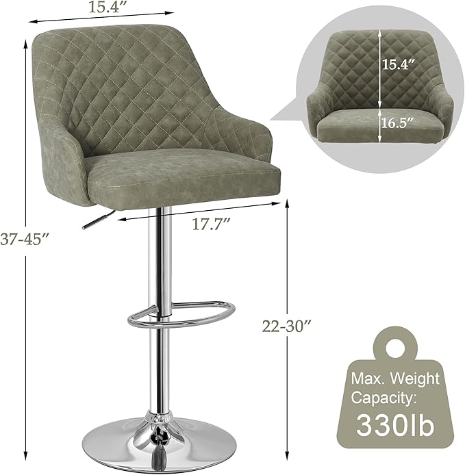 VECELO Bar Stools Set of 4, Adjustable Bar Stools with Back, Bar Height Stools for Kitchen Counter