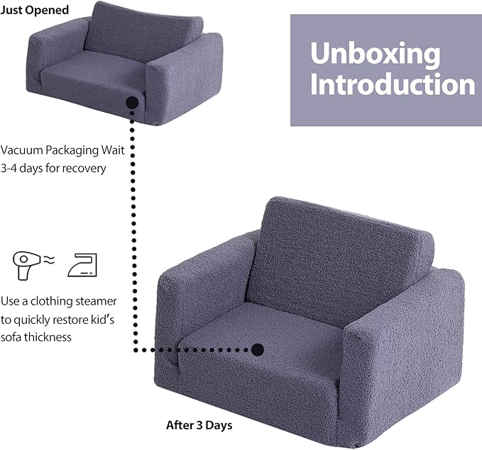 Tiita Kids Sofa, 2-in-1 Kid Chairs, Convertible Children Couch to Lounger, Flip Out Kids Chair, Toddler Armrest Chair Bed, Folding Children Play Sofa for Girl or Boy(Navy Blue)