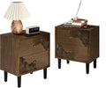 COSIEST Nightstand Set of 2, Mid Century Modern End Table with 2 Storage Drawers, Accent Side Table, Vintage Wood Luxury Night Stand for Bedroom, Living Room, Walnut