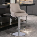 Black Titanium Stainless Steel Bar Stools,Grade Modern Leather Bar Chair with Backrest,Swivel Adjustable Height for Kitchen Counter and Dining Room (Grey leather-1pc)