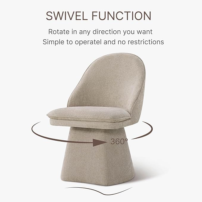 Swivel Dining Chairs Modern Desk Chair Upholstered Linen Fabric Side Chair for Kitchen Dining Room Bedroom,Khaki,1 Box