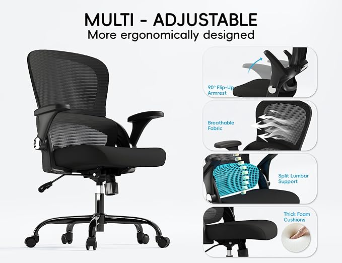 TRALT Office Chair - Ergonomic Office Chair with Back Support, Home Office Desk Chairs, 330lbs Wide Seat Big and Tall Office Chairs, Comfy Desk Chair for Work, Study, Office, Gaming (Black)