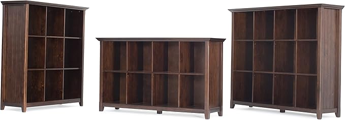 SIMPLIHOME Acadian Bookcase - 57 inch Tall 12-Cube Solid Wood Storage Display Unit in Brunette Brown, Transitional Cube Organizer for Living Room or Office with Fixed Shelves and Tapered Legs